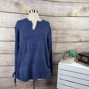 John + Jenn Chenille‎ Lace Sides V Neck Sweater Small